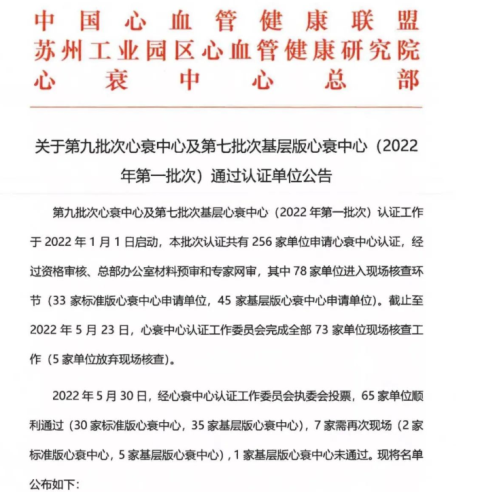 陕西省第四人民医院心衰中心正式通过国家标准版心衰中心认证
